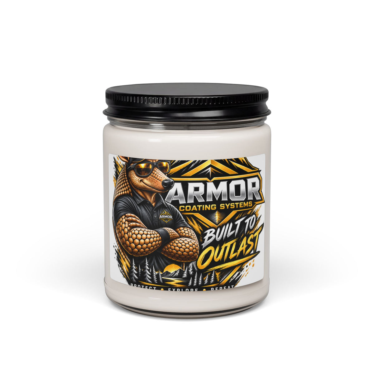 Scented Soy Candle — Armor Coating “Built to Outlast” Graphic Jar (9oz)
