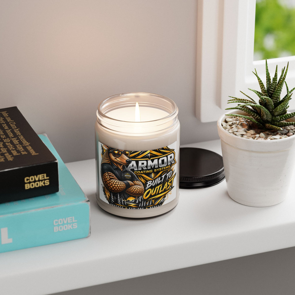 Scented Soy Candle — Armor Coating “Built to Outlast” Graphic Jar (9oz)