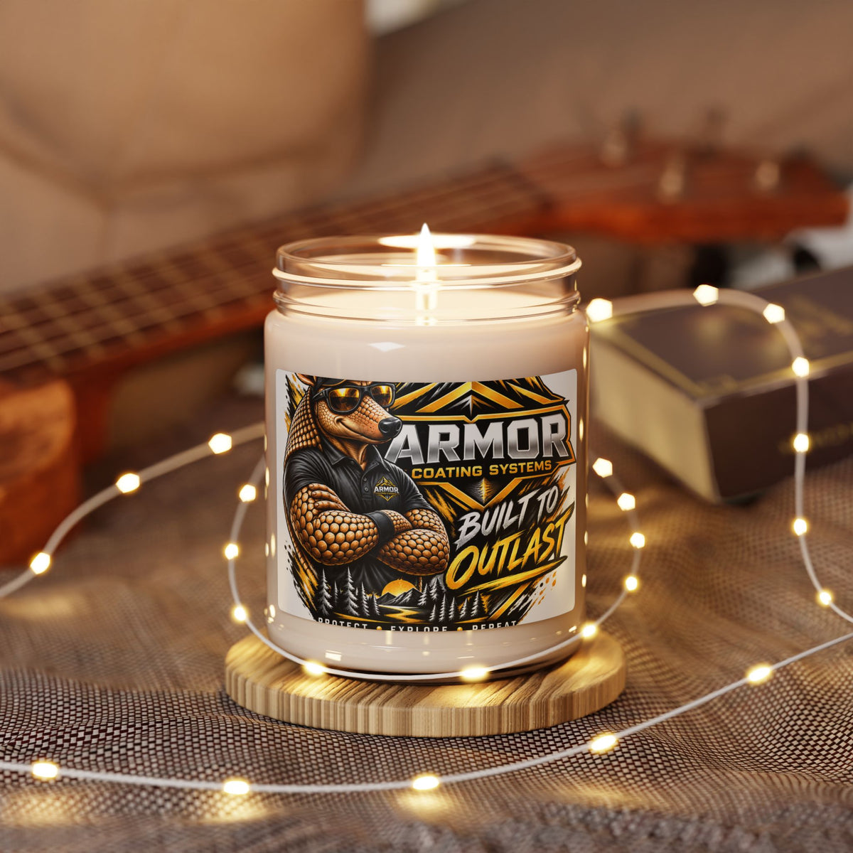 Scented Soy Candle — Armor Coating “Built to Outlast” Graphic Jar (9oz)