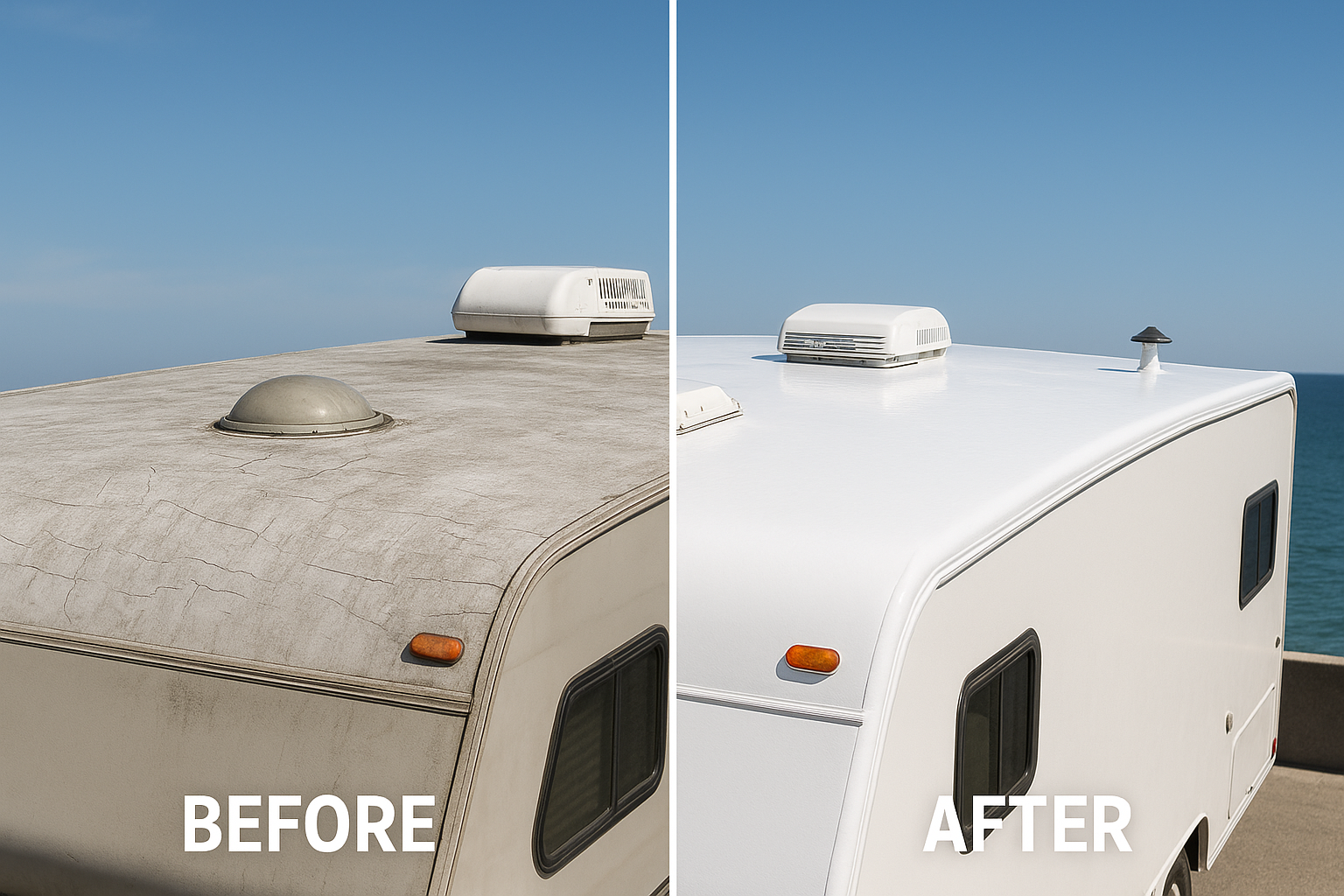 before after rv roof coated